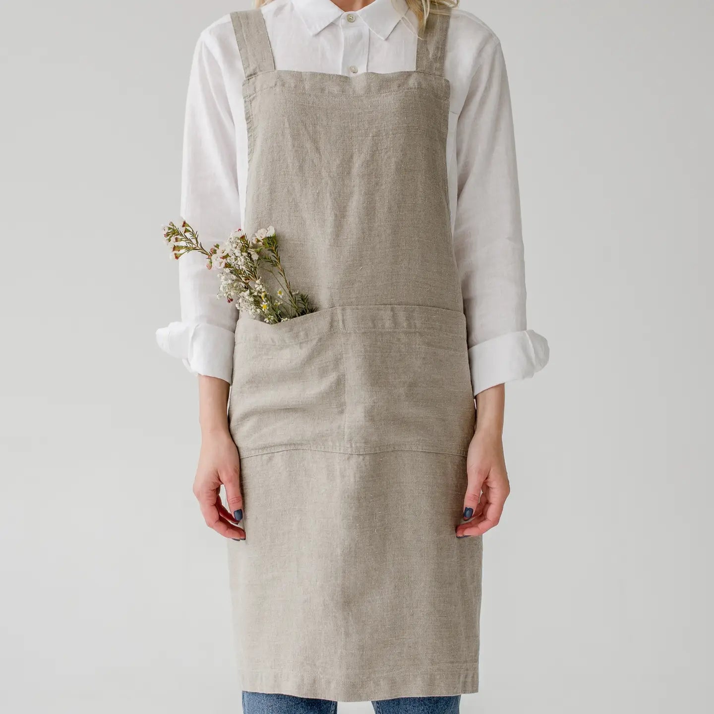 Crossback Linen Apron - Natural Linen - Buffalo