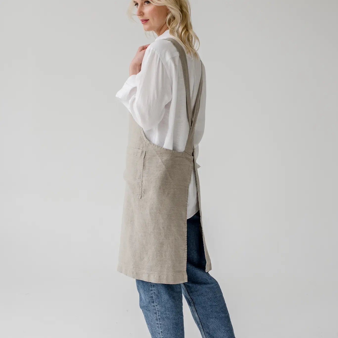 Crossback Linen Apron - Natural Linen - Buffalo