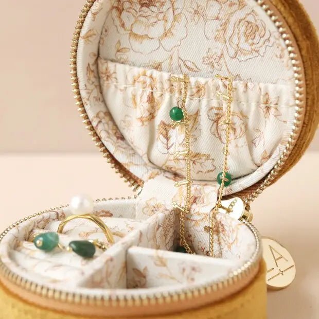 Mustard Velvet Travel Jewellery Case - Buffalo