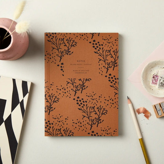 A5 Layflat Notebook - Floral Black & Tan - Buffalo