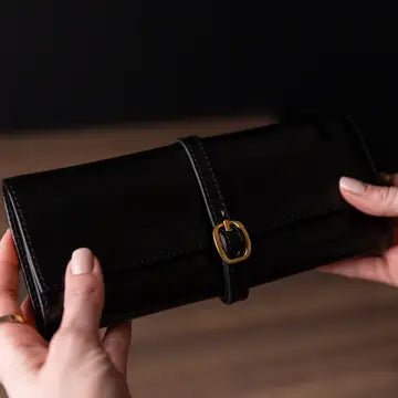 Leather Jewellery Roll - Black - Buffalo