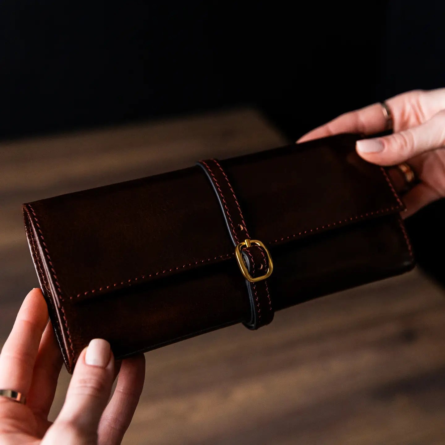Leather Jewellery Roll - Brown - Buffalo
