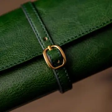 Leather Jewellery Roll - Green - Buffalo