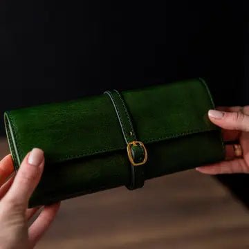 Leather Jewellery Roll - Green - Buffalo