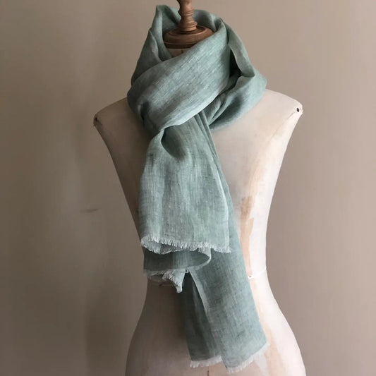 Soft Green Linen Scarf - Buffalo